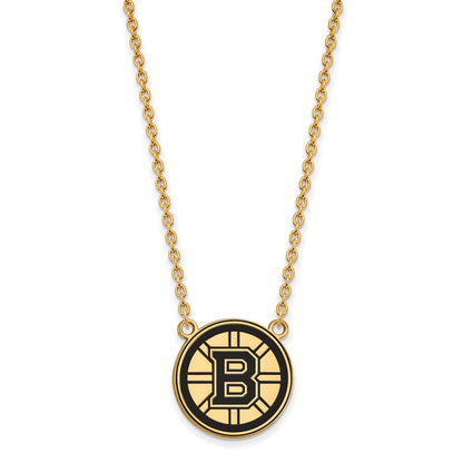 Vergoldet Sterlingsilber Nhl Logoart Boston Bruins Groß Emailliert Anhänger 18 Zoll Halskette