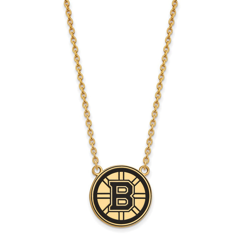 Vergoldet Sterlingsilber Nhl Logoart Boston Bruins Groß Emailliert Anhänger 18 Zoll Halskette