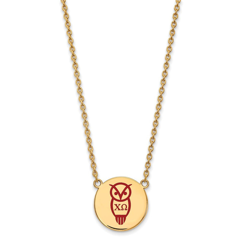 Vergoldet Sterlingsilber Logoart Chi Omega Sorority Symbol Groß Farbe Emaille Anhänger 18 Zoll Halskette