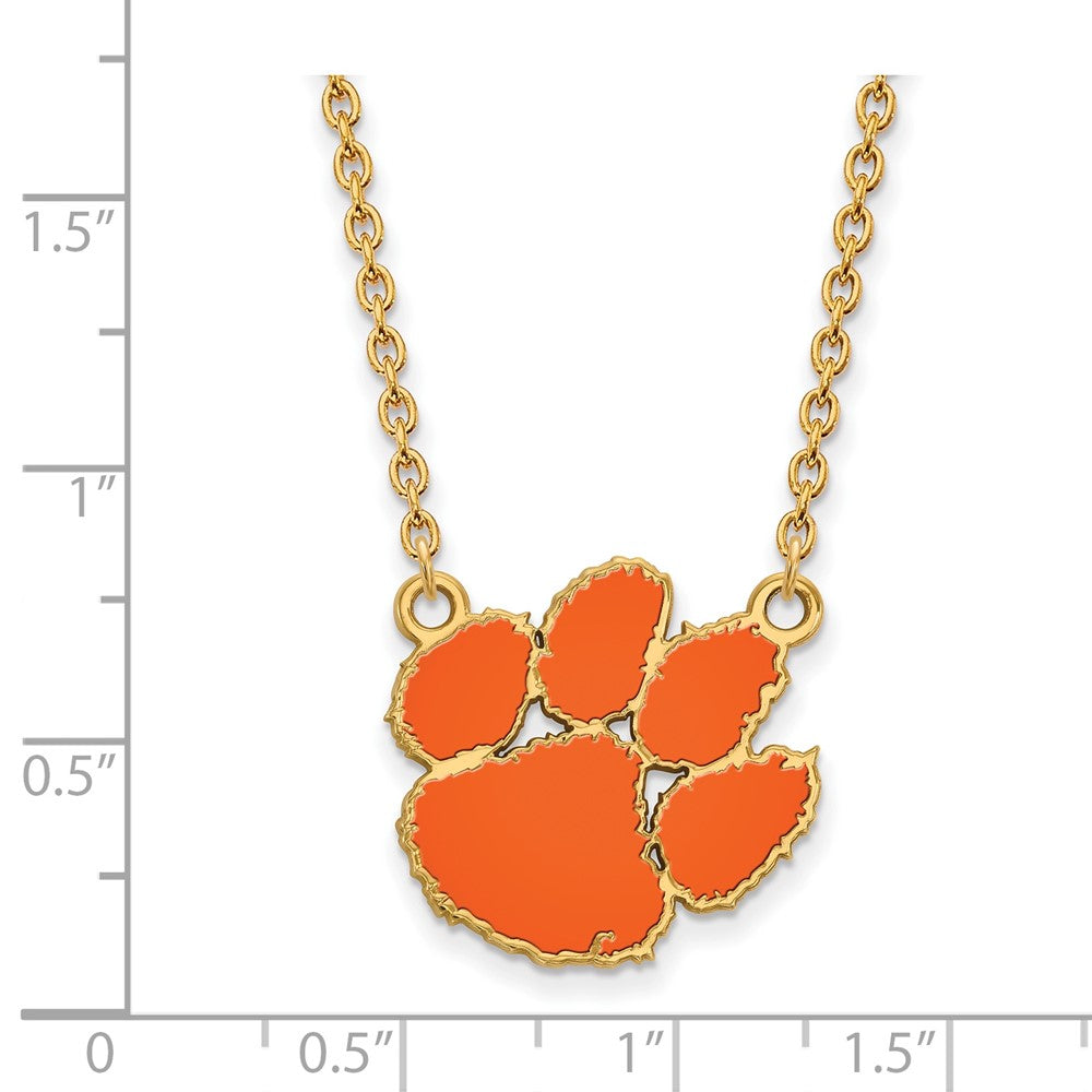 Vergoldet Sterlingsilber Logoart Clemson University Tiger Paw Groß Emailliert Anhänger 18 Zoll Halskette