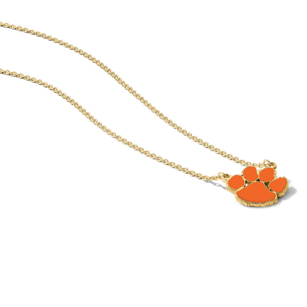 Vergoldet Sterlingsilber Logoart Clemson University Tiger Paw Groß Emailliert Anhänger 18 Zoll Halskette