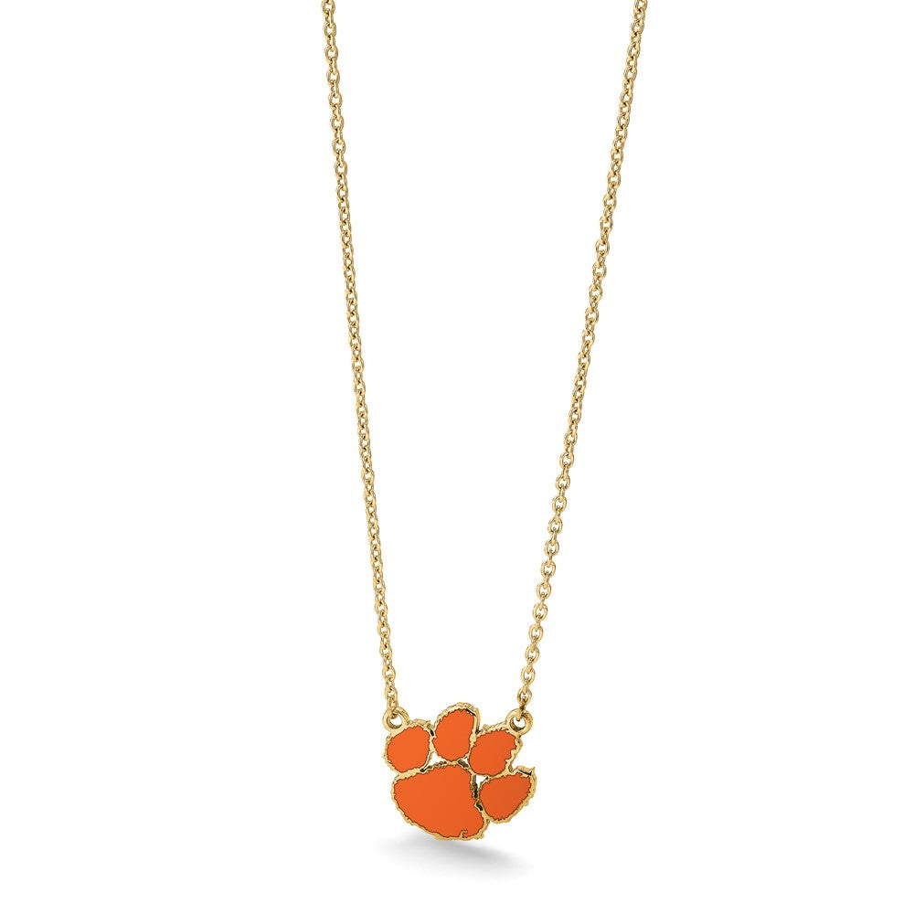 Vergoldet Sterlingsilber Logoart Clemson University Tiger Paw Groß Emailliert Anhänger 18 Zoll Halskette