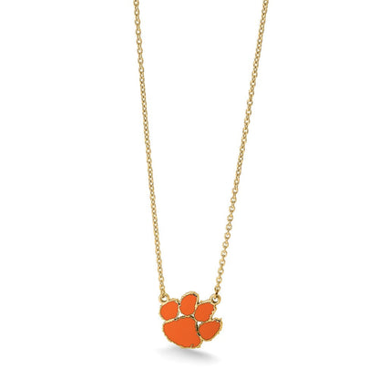 Vergoldet Sterlingsilber Logoart Clemson University Tiger Paw Groß Emailliert Anhänger 18 Zoll Halskette
