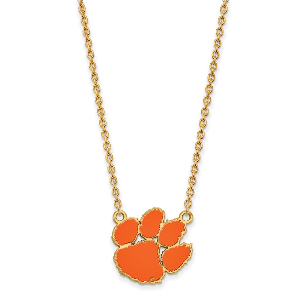 Vergoldet Sterlingsilber Logoart Clemson University Tiger Paw Groß Emailliert Anhänger 18 Zoll Halskette