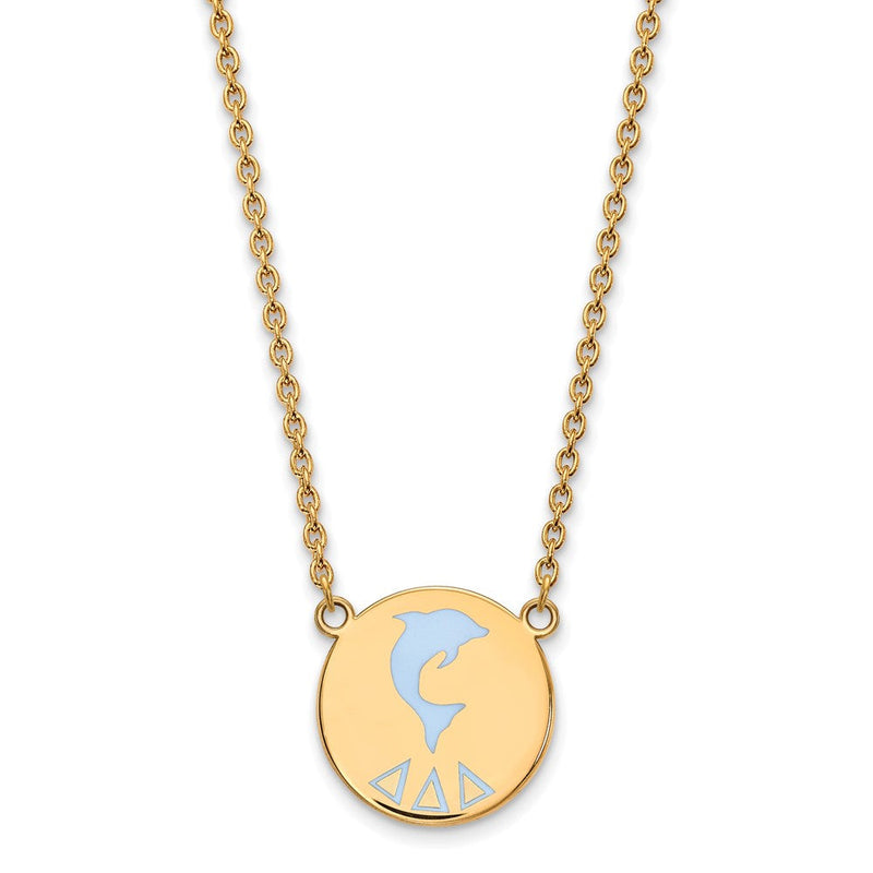 Vergoldet Sterlingsilber Logoart Delta Sorority Symbol Groß Farbe Emaille Anhänger 18 Zoll Halskette