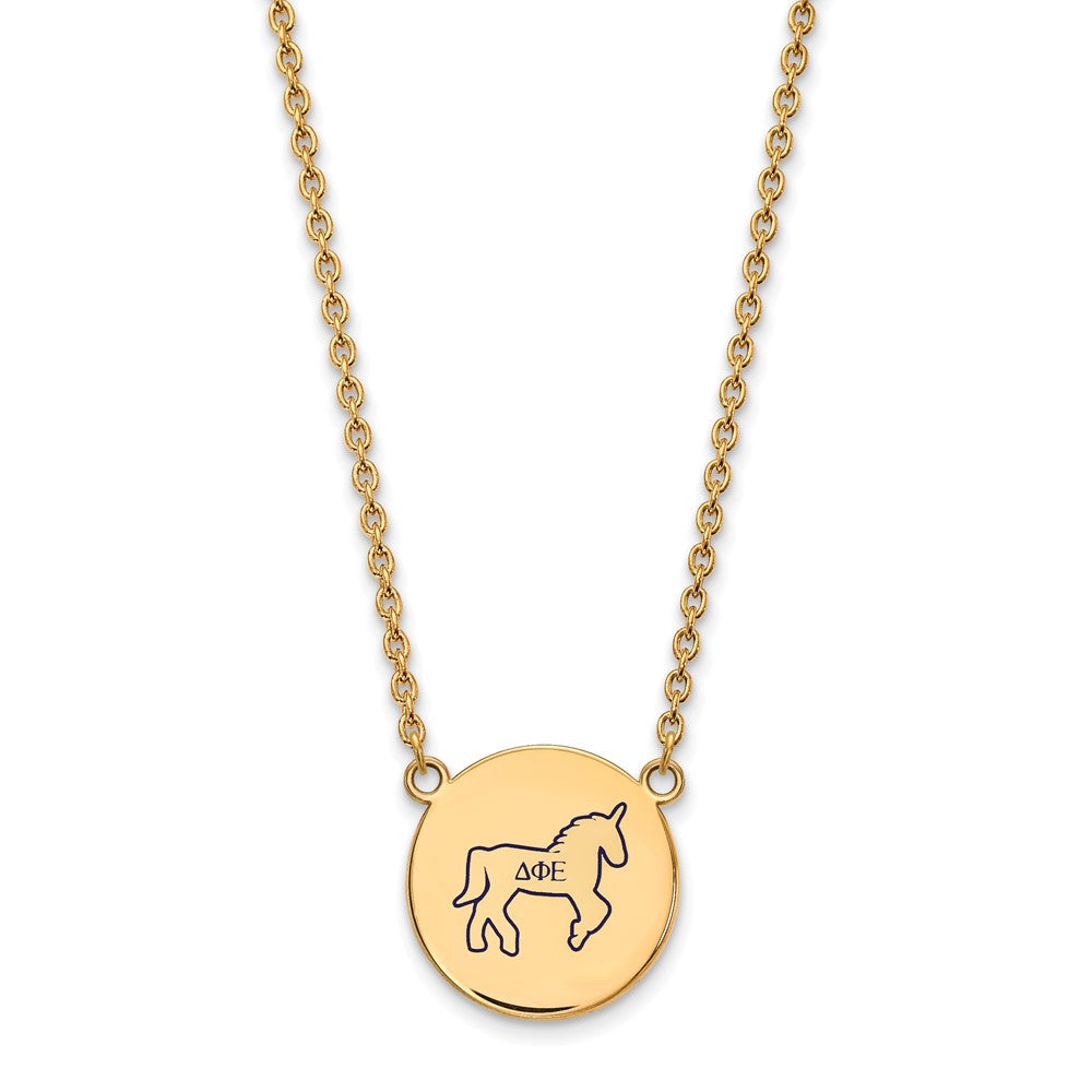 Vergoldet Sterlingsilber Logoart Delta Phi Epsilon Sorority Symbol Groß Farbe Emaille Anhänger 18 Zoll Halskette