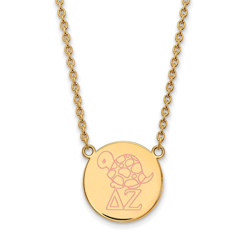 Vergoldet Sterlingsilber Logoart Delta Zeta Sorority Symbol Groß Farbe Emaille Anhänger 18 Zoll Halskette