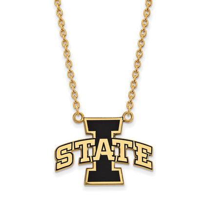 Vergoldet Sterlingsilber Logoart Iowa State University Groß Emailliert Anhänger 18 Zoll Halskette