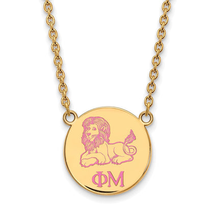 Vergoldet Sterlingsilber Logoart Phi Mu Sorority Symbol Klein Farbe Emaille Anhänger 18 Zoll Halskette