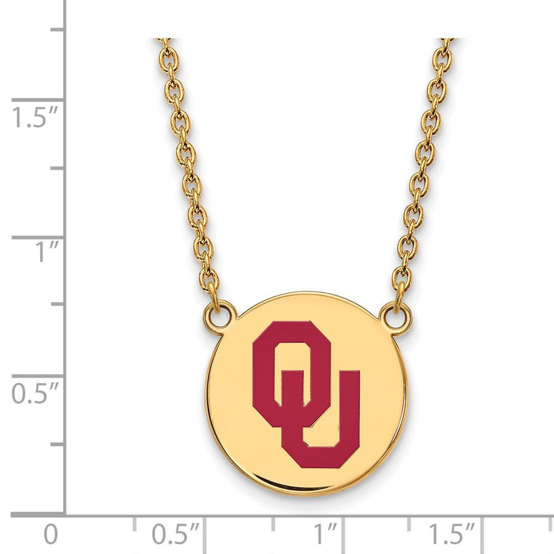 Vergoldet Sterlingsilber Logoart University Of Oklahoma O U Groß Emailliert Plättchen Anhänger 18 Zoll Halskette
