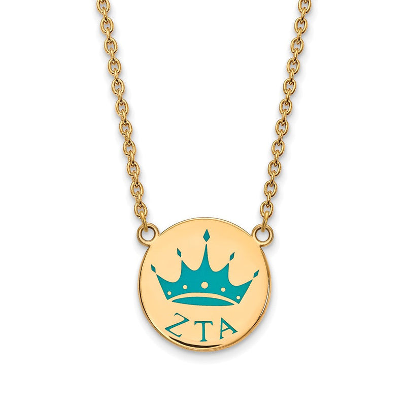 Vergoldet Sterlingsilber Logoart Zeta Tau Alpha Sorority Symbol Klein Farbe Emaille Anhänger 18 Zoll Halskette