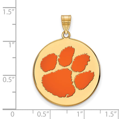 Vergoldet Sterlingsilber Logoart Clemson University Tiger Paw Extra Groß Emailliert Plättchen Anhänger