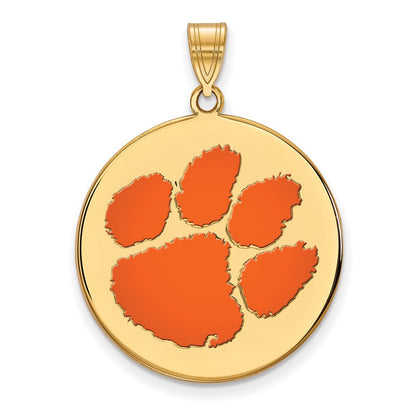Vergoldet Sterlingsilber Logoart Clemson University Tiger Paw Extra Groß Emailliert Plättchen Anhänger