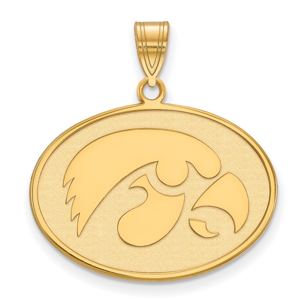 Vergoldet Sterlingsilber Logoart University Of Iowa Hawk Groß Oval Anhänger
