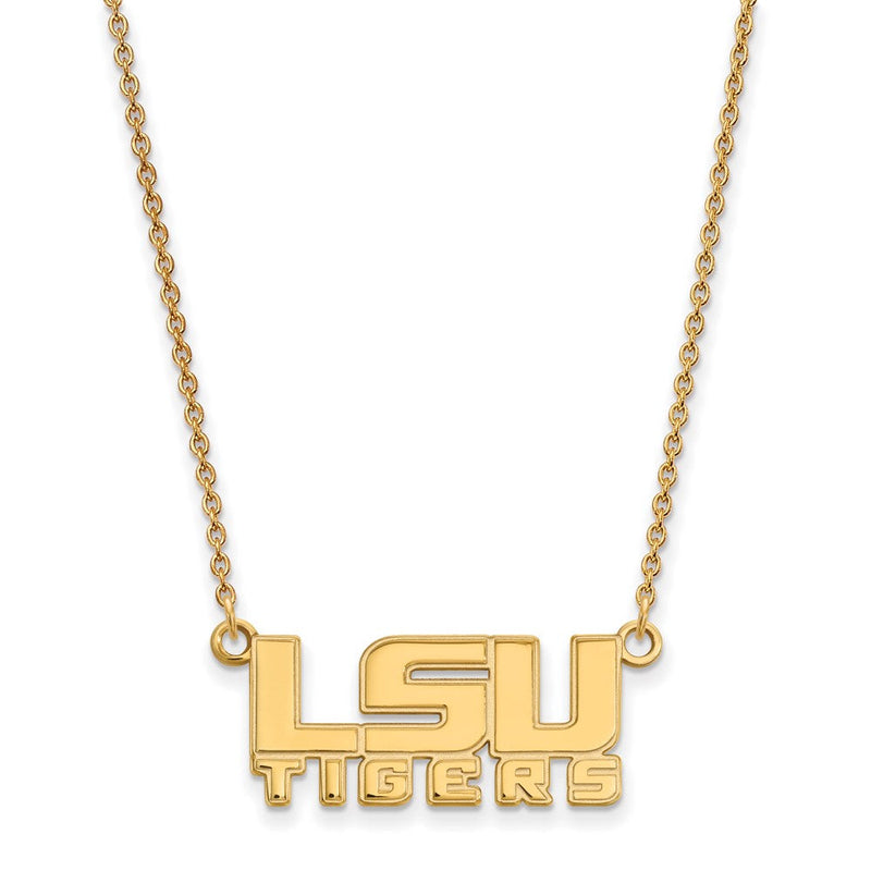 Vergoldet Sterlingsilber Logoart Louisiana State University L S U Tigers Klein Anhänger 18 Zoll Halskette