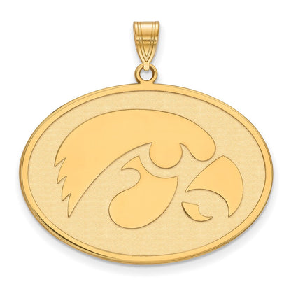 Vergoldet Sterlingsilber Logoart University Of Iowa Hawk Extra Groß Oval Anhänger