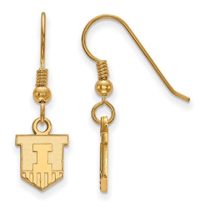 Vergoldet Sterlingsilber Logoart University Of Illinois Victory Abzeichen Extra Klein Hängend Draht Ohrringe