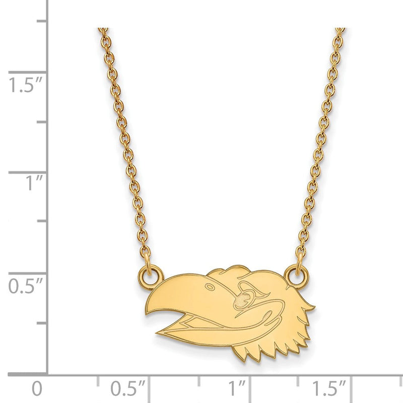 Vergoldet Sterlingsilber Logoart University Of Kansas Jayhawk Klein Anhänger 18 Zoll Halskette
