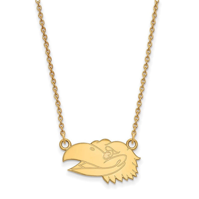 10K Gelbgold Logoart University Of Kansas Jayhawk Klein Anhänger 18 Zoll Halskette
