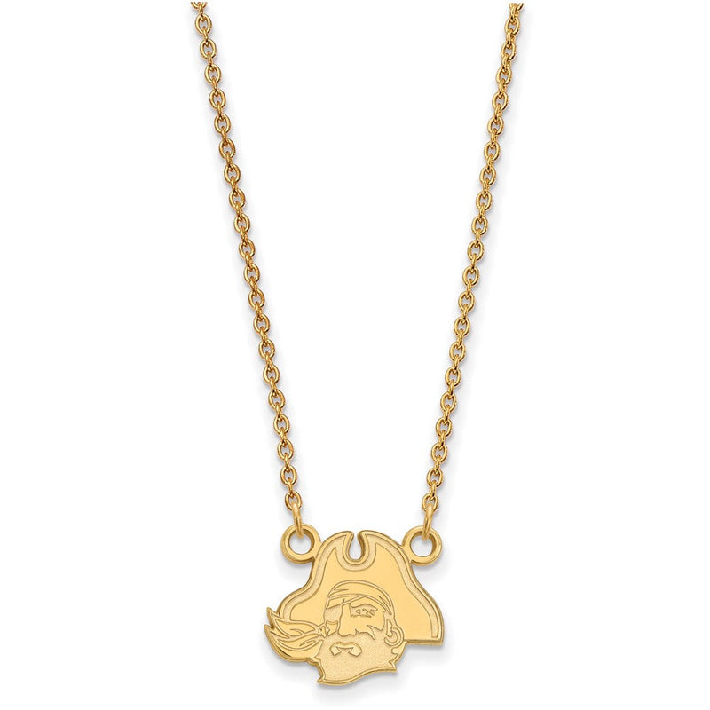 10K Gelbgold Logoart Ost Carolina University Pirat Klein Anhänger 18 Zoll Halskette