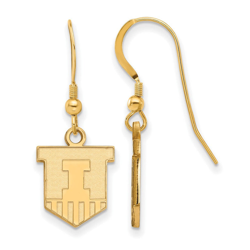 Vergoldet Sterlingsilber Logoart University Of Illinois Victory Abzeichen Klein Hängend Draht Ohrringe