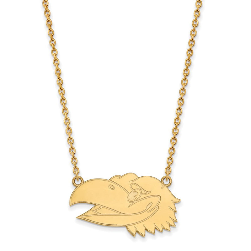 10K Gelbgold Logoart University Of Kansas Jayhawk Groß Anhänger 18 Zoll Halskette