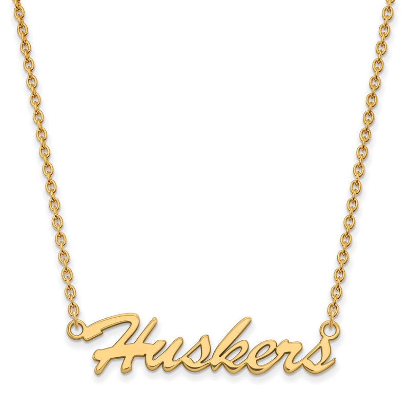 Vergoldet Sterlingsilber Logoart University Of Nebraska Huskers Schreibschrift Mittel Anhänger 18 Zoll Halskette