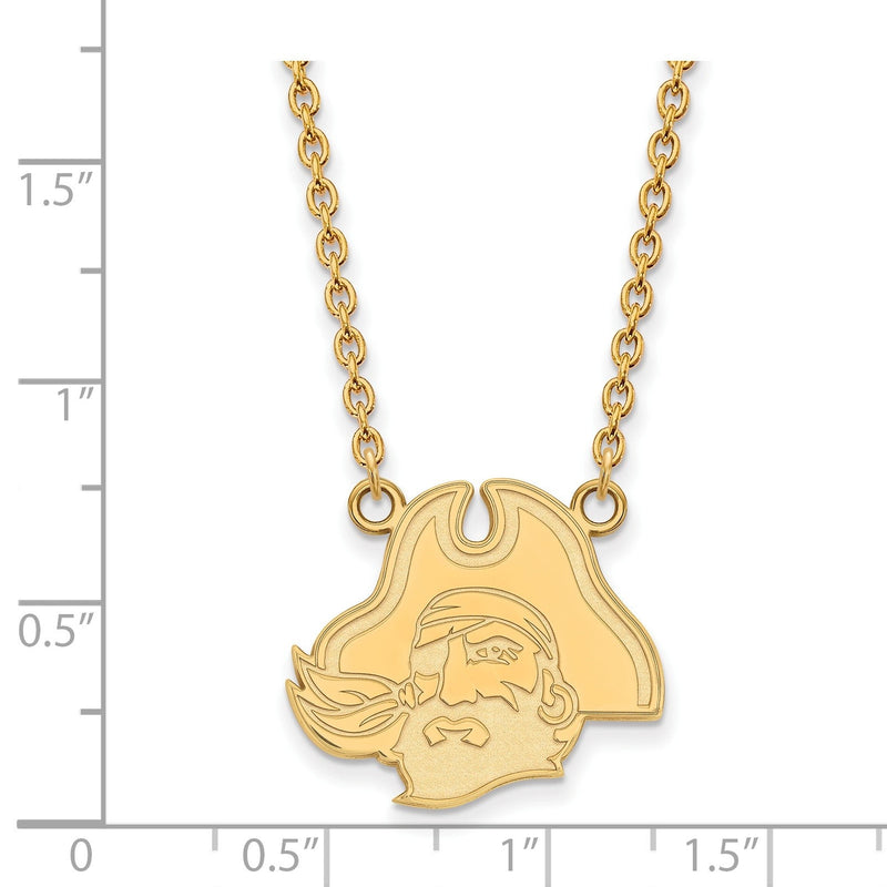 Vergoldet Sterlingsilber Logoart Ost Carolina University Pirat Groß Anhänger 18 Zoll Halskette
