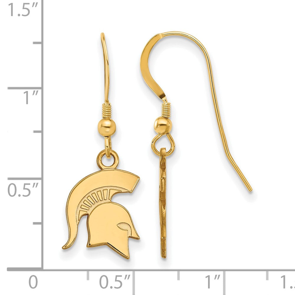 Vergoldet Sterlingsilber Logoart Michigan State University Spartan Klein Hängend Draht Ohrringe
