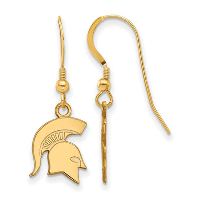 Vergoldet Sterlingsilber Logoart Michigan State University Spartan Klein Hängend Draht Ohrringe