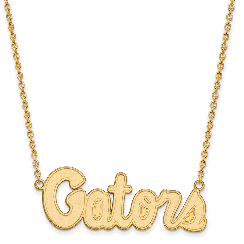 Vergoldet Sterlingsilber Logoart University Of Florida Gators Schreibschrift Groß Anhänger 18 Zoll Halskette