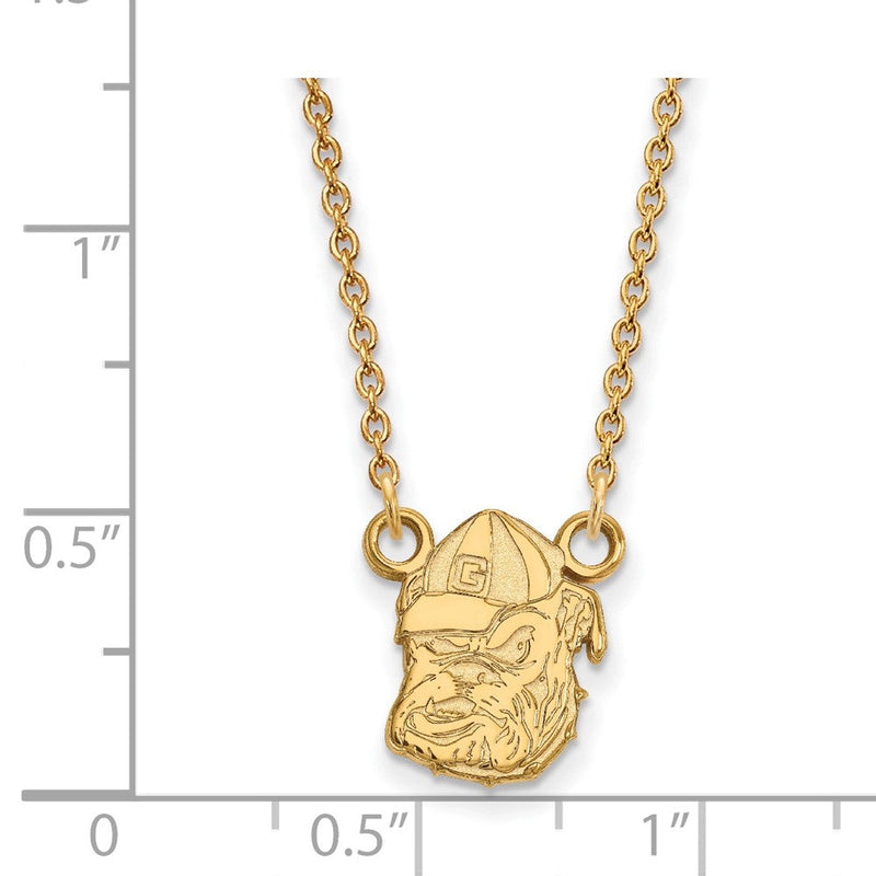 Vergoldet Sterlingsilber Logoart University Of Georgia Bulldog Klein Anhänger 18 Zoll Halskette
