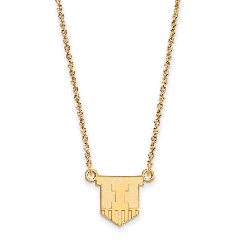 10K Gelbgold Logoart University Of Illinois Victory Abzeichen Klein Anhänger 18 Zoll Halskette