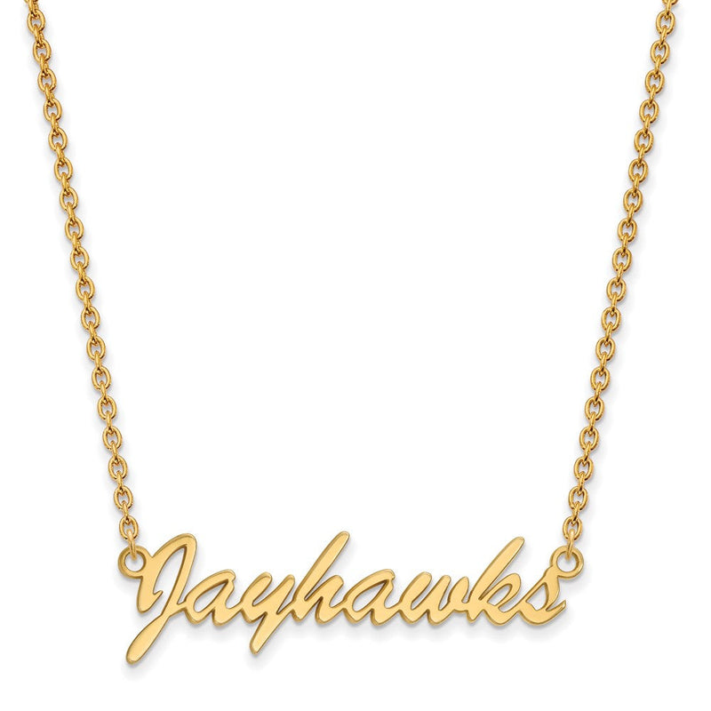 Vergoldet Sterlingsilber Logoart University Of Kansas Jayhawks Schreibschrift Anhänger 18 Zoll Halskette