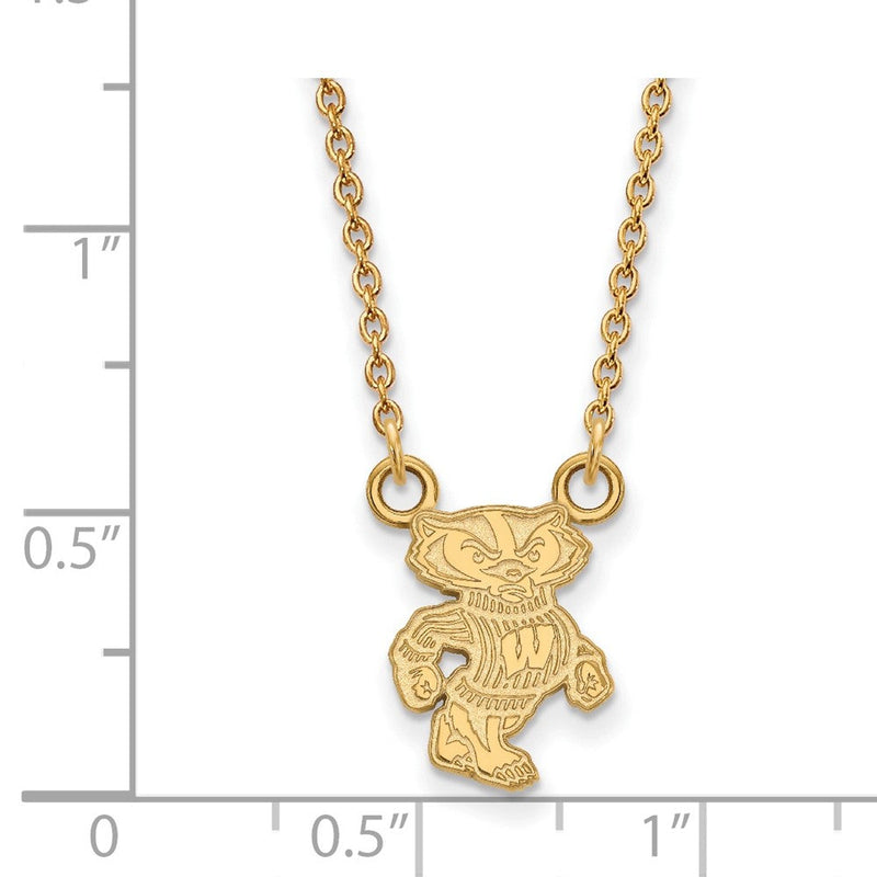 Vergoldet Sterlingsilber Logoart University Of Wisconsin Badger Sm Anhänger 18 Zoll Halskette