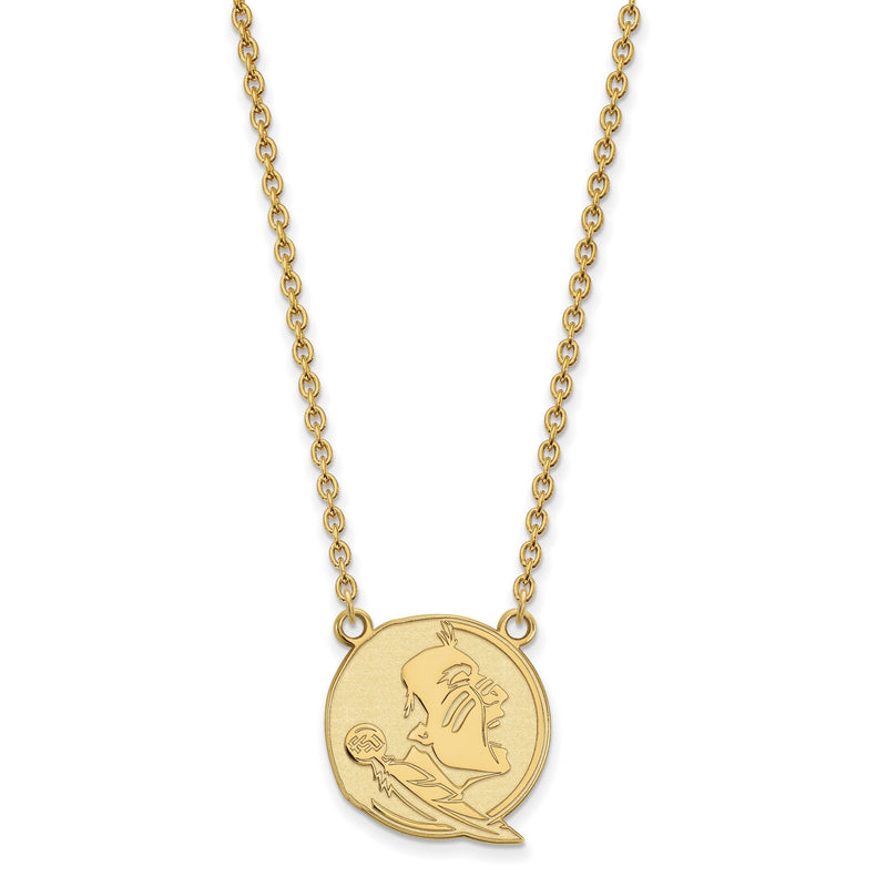 10K Gelbgold Logoart Florida State University Seminole Groß Anhänger 18 Zoll Halskette