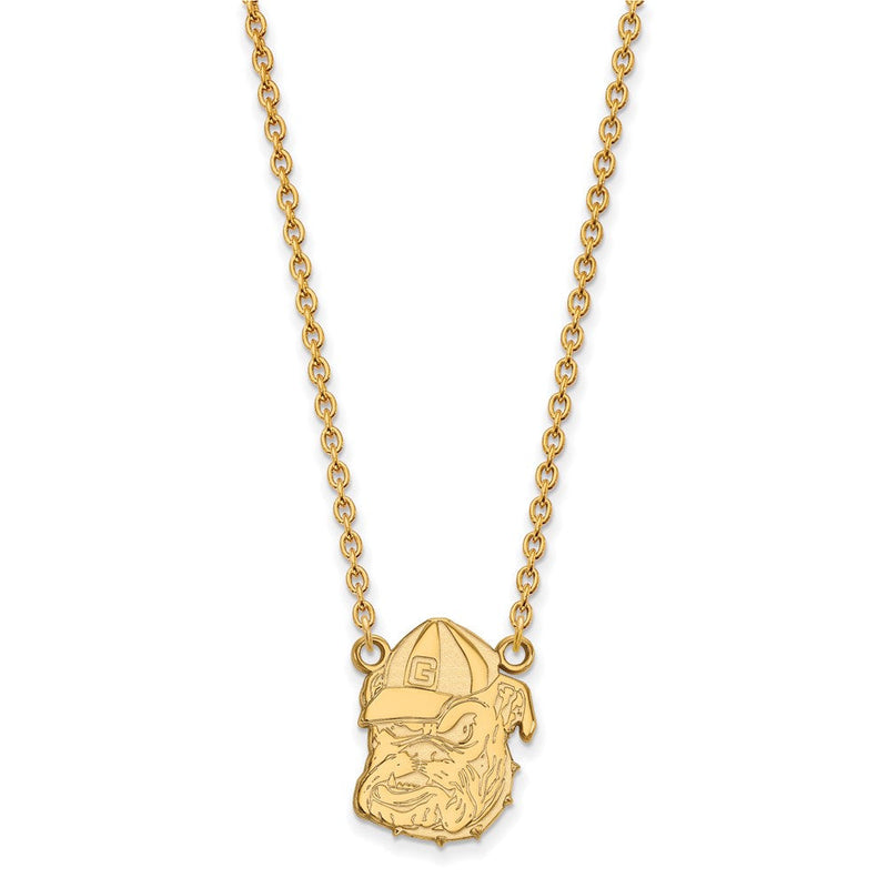 Vergoldet Sterlingsilber Logoart University Of Georgia Bulldog Groß Anhänger 18 Zoll Halskette