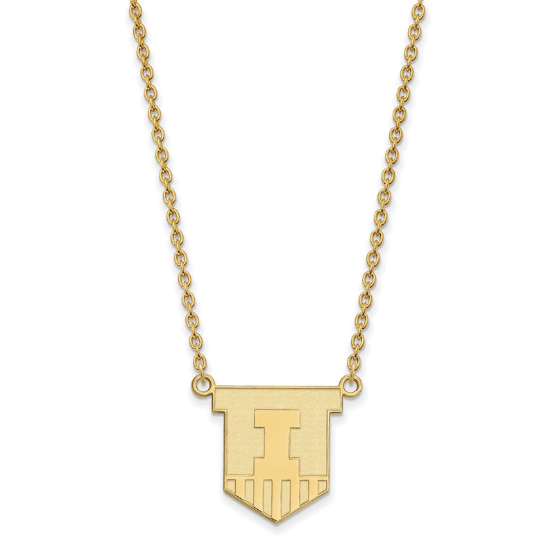 10K Gelbgold Logoart University Of Illinois Victory Abzeichen Groß Anhänger 18 Zoll Halskette