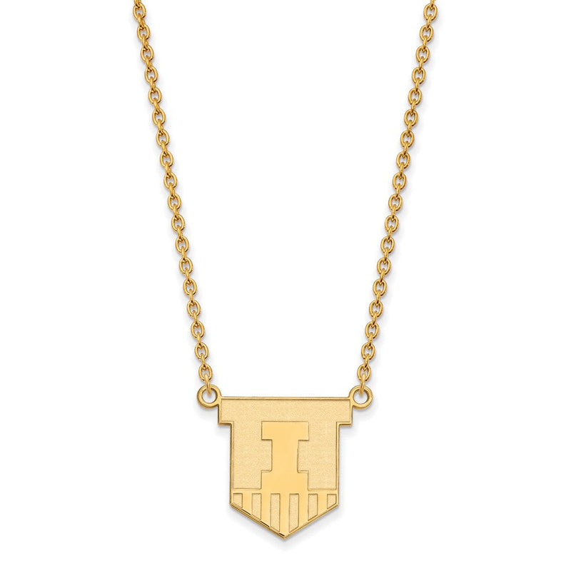 Vergoldet Sterlingsilber Logoart University Of Illinois Victory Abzeichen Groß Anhänger 18 Zoll Halskette