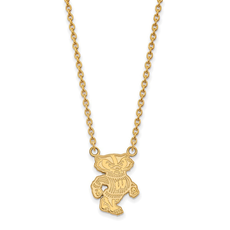 Vergoldet Sterlingsilber Logoart University Of Wisconsin Badger Groß Anhänger 18 Zoll Halskette