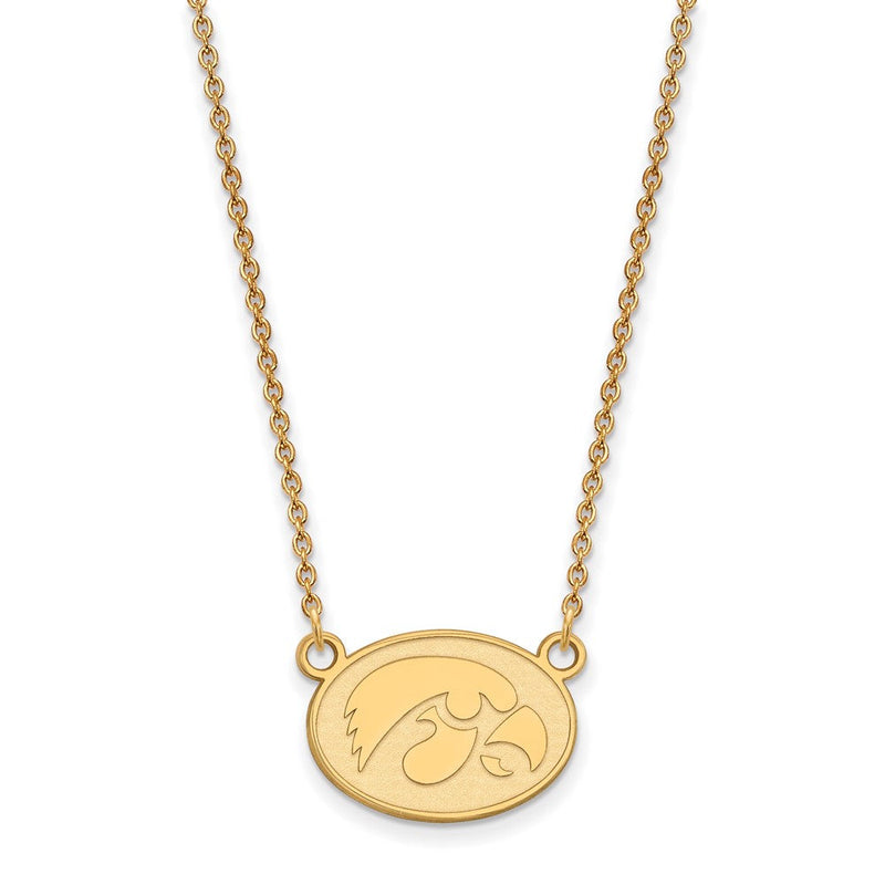Vergoldet Sterlingsilber Logoart University Of Iowa Hawk Klein Oval Anhänger 18 Zoll Halskette