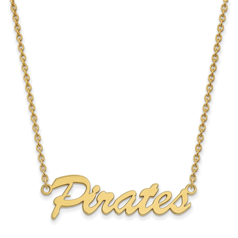 Vergoldet Sterlingsilber Logoart Ost Carolina University Pirates Schreibschrift Mittel Anhänger 18 Zoll Halskette