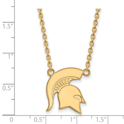 Vergoldet Sterlingsilber Logoart Michigan State University Groß Anhänger 18 Zoll Halskette