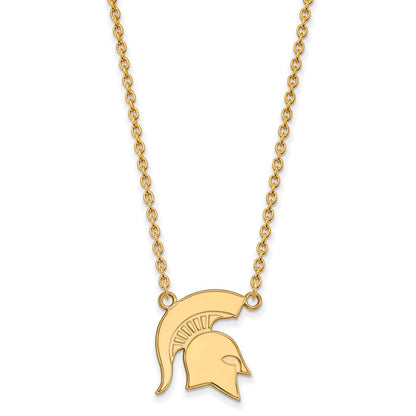 Vergoldet Sterlingsilber Logoart Michigan State University Groß Anhänger 18 Zoll Halskette