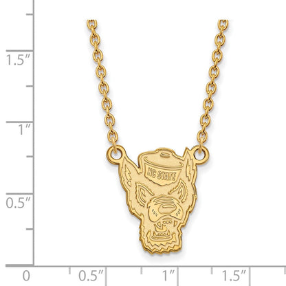 Vergoldet Sterlingsilber Logoart North Carolina State University Wolf Groß Anhänger 18 Zoll Halskette