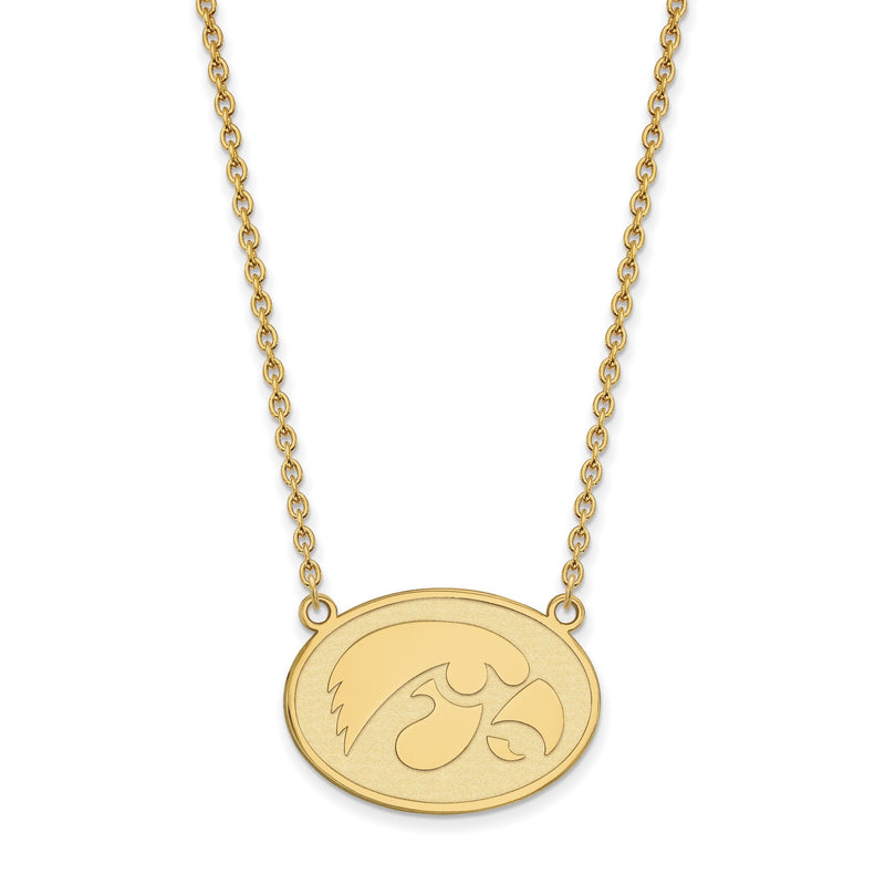 Vergoldet Sterlingsilber Logoart University Of Iowa Hawk Groß Oval Anhänger 18 Zoll Halskette