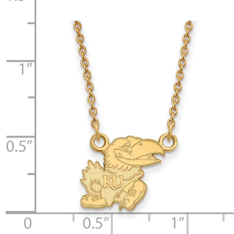 Vergoldet Sterlingsilber Logoart University Of Kansas Jayhawk Klein Anhänger 18 Zoll Halskette