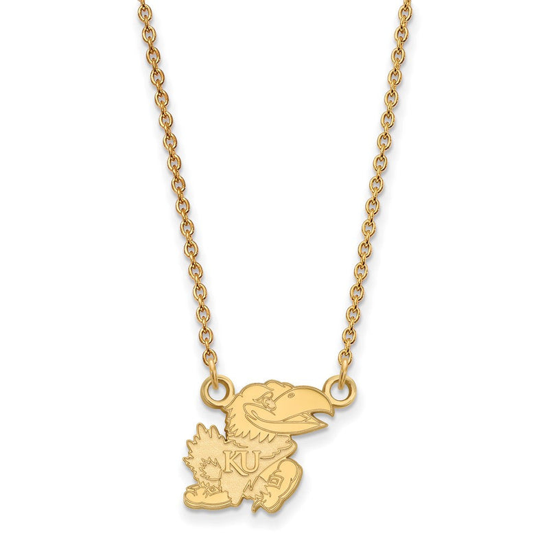 10K Gelbgold Logoart University Of Kansas Jayhawk Klein Anhänger 18 Zoll Halskette
