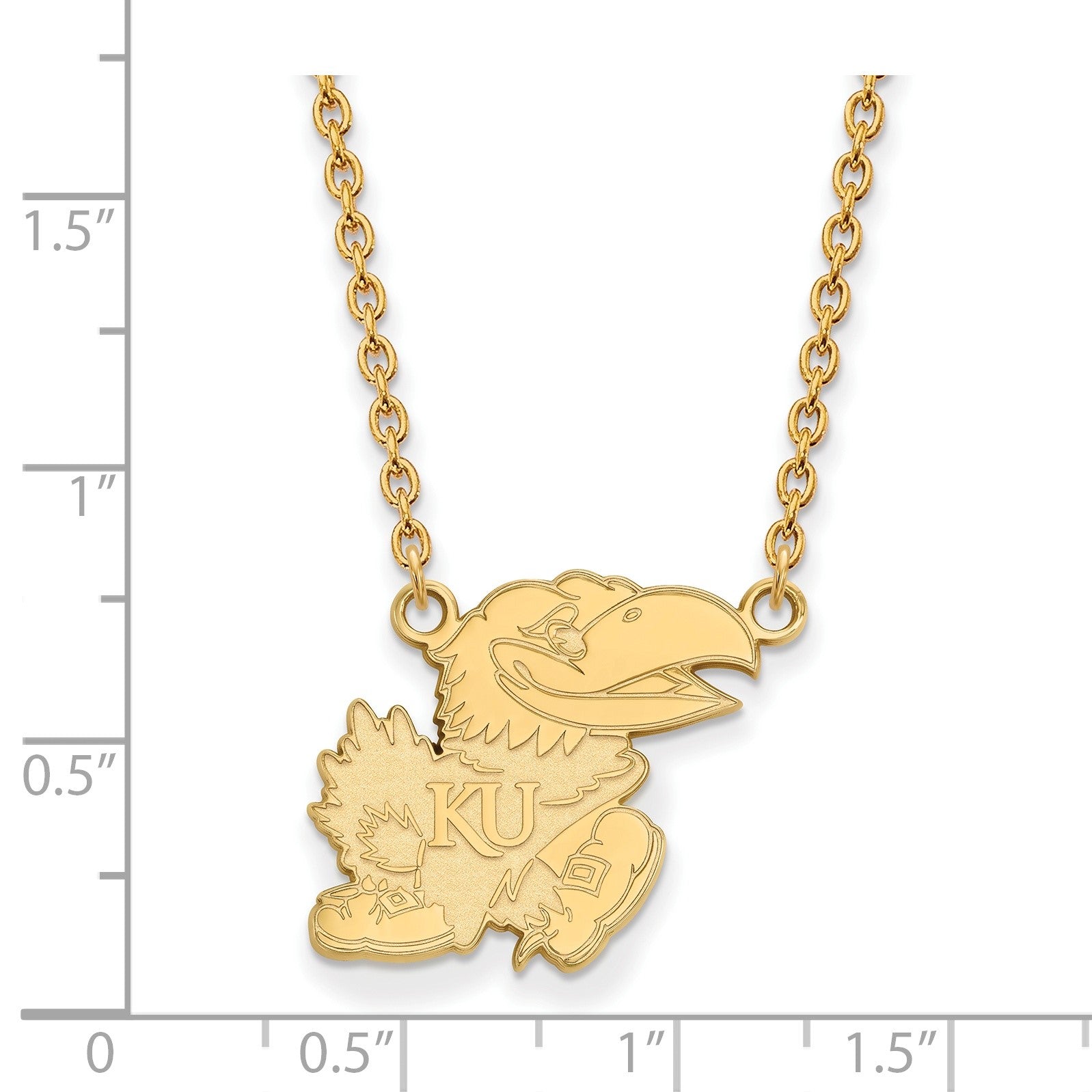 10K Gelbgold Logoart University Of Kansas Jayhawk Groß Anhänger 18 Zoll Halskette