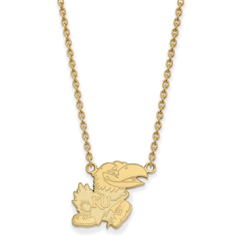 Vergoldet Sterlingsilber Logoart University Of Kansas Jayhawk Groß Anhänger 18 Zoll Halskette
